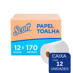 Ribercon - Papel Toalha em Rolo Scott 170m Folha Simples – Caixa com 12 Rolos
