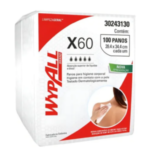 Ribercon - Pano de Limpeza WypAll X60 Plus Higiene Corporal – Pacote com 100 Unidades